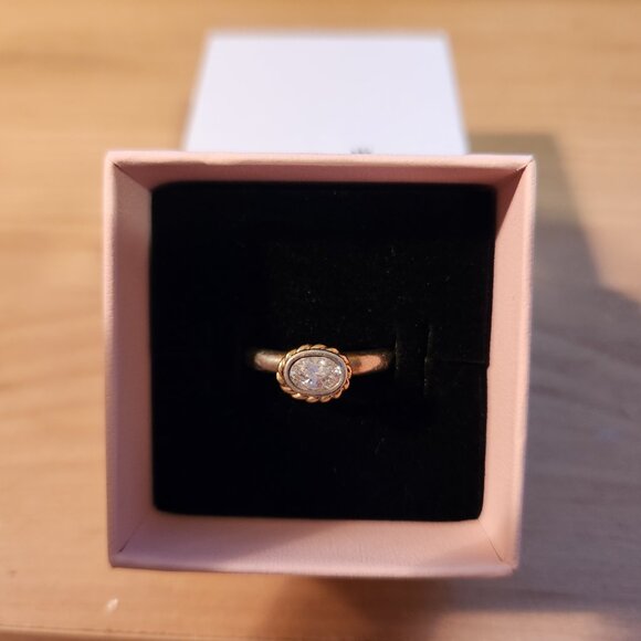 PANDORA RETIRED STERLING SILVER WITH 14K GOLD HALO RING SIZE 6. CLEAR CZ - Picture 5 of 5